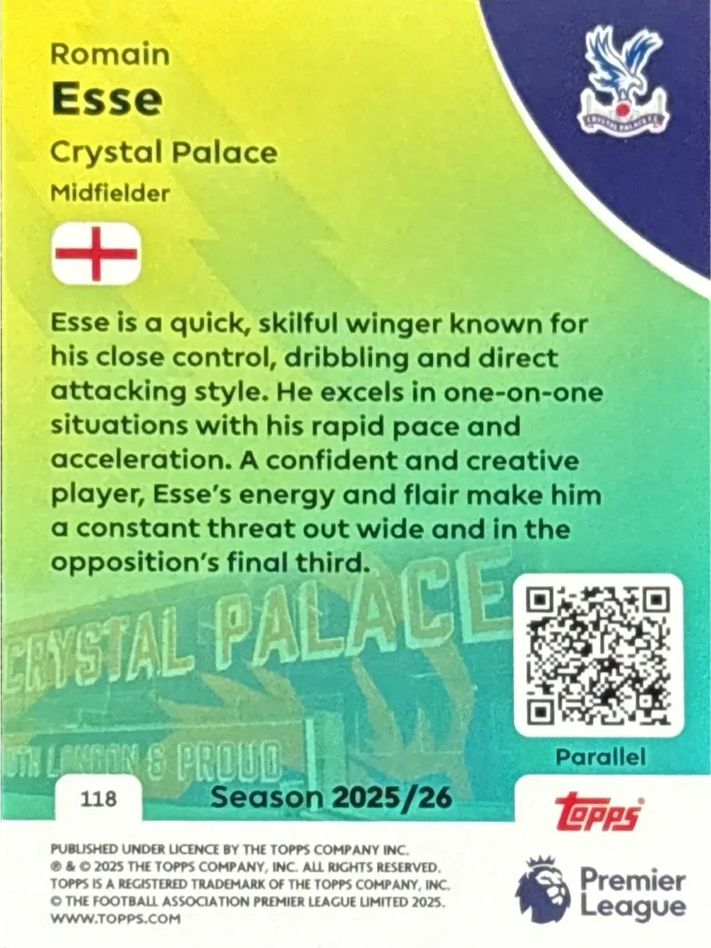 Topps Crystal Premier League Romain Esse Rookie Soccer Card